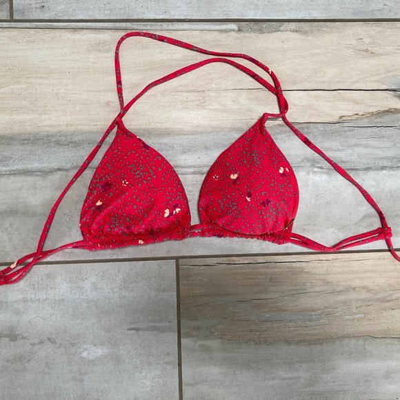 Swim Nwot Vibrant Red And Flower String Bikini Top Poshmark